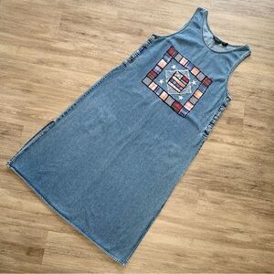 Agapo Vintage 90s American Flag Patchwork Cotton Denim Midi Dress